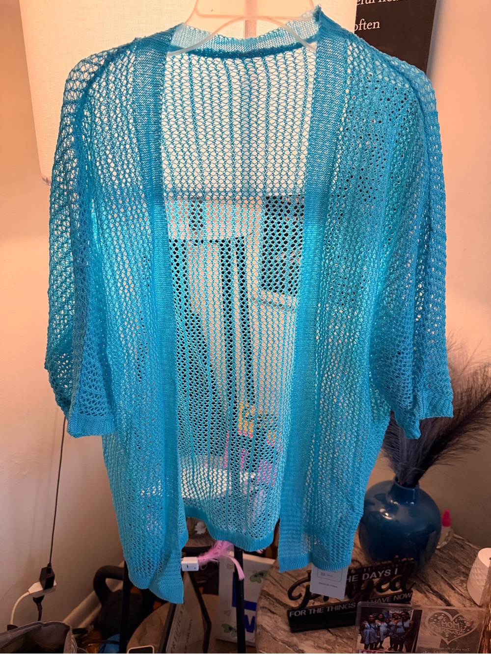 Bright Turquoise Open-Knit Lightweight Cardigan